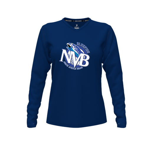 [CUS-DFW-TEES-CMF-VNK-LSL-NVY-FYXS-LOGO1] Comfort T-Shirt (Female Youth XS, Navy, V Neck, Logo 1, Long Sleeve)