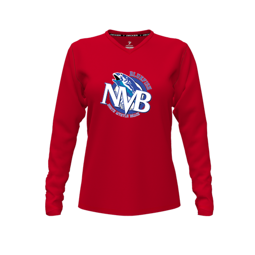 [CUS-DFW-TEES-PER-VNK-LSL-RED-FYXS-LOGO1] Performance T-Shirt (Female Youth XS, Red, V Neck, Logo 1, Long Sleeve)